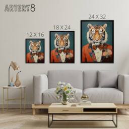 "Artery8 Tiger In A Tuxedo Animal Portrait Framed Canvas Wall Art Print in Blue - Size: W18"" x H24""" - thumbnail 4