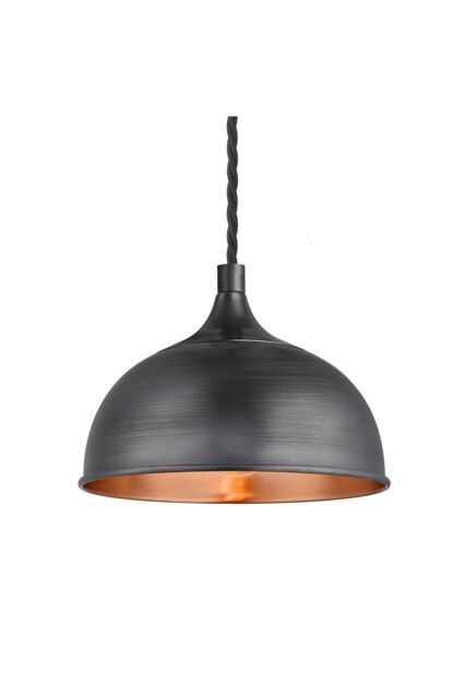 Industville Chelsea Dome Pendant, 8 Inch, Pewter & Copper, Pewter Holder in Copper