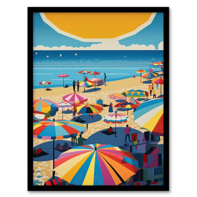 Artery8 The Midday Sun Saint-Tropez By Goeff Turner Giant Sunrise Sun Kissed Shores Playful Beachside Artwork Seaside Bathroom Artwork Framed Wall - image 1