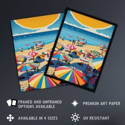 Artery8 The Midday Sun Saint-Tropez By Goeff Turner Giant Sunrise Sun Kissed Shores Playful Beachside Artwork Seaside Bathroom Artwork Framed Wall - thumbnail 2