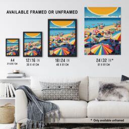 Artery8 The Midday Sun Saint-Tropez By Goeff Turner Giant Sunrise Sun Kissed Shores Playful Beachside Artwork Seaside Bathroom Artwork Framed Wall - thumbnail 3