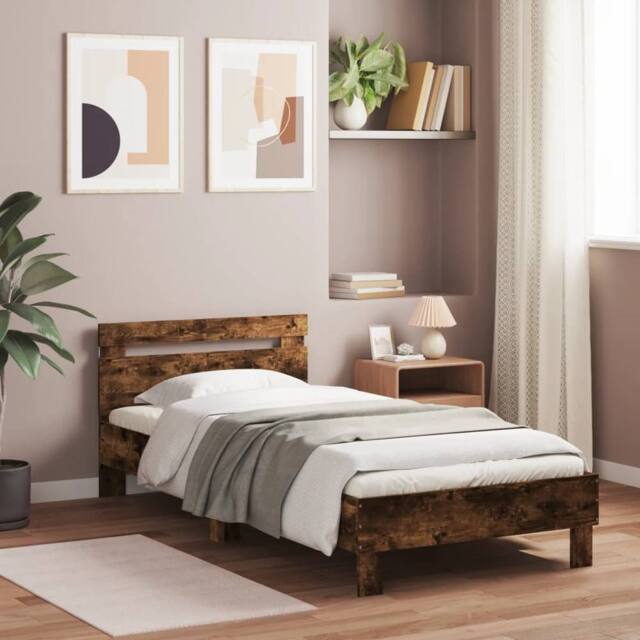 Berkfield Home Durable Bed Frame without Mattress with LED Lights Smoked Oak 100 in Brown - image 1