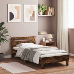Berkfield Home Durable Bed Frame without Mattress with LED Lights Smoked Oak 100 in Brown - thumbnail 1