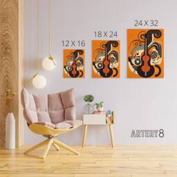 "Artery8 Abstract Guitar Graphic Music Canvas Wall Art Print in Orange - Size: W18"" x H24""" - thumbnail 4