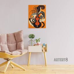 "Artery8 Abstract Guitar Graphic Music Canvas Wall Art Print in Orange - Size: W18"" x H24""" - thumbnail 3