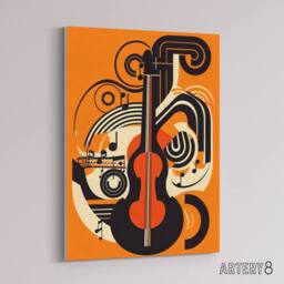 "Artery8 Abstract Guitar Graphic Music Canvas Wall Art Print in Orange - Size: W18"" x H24""" - thumbnail 2