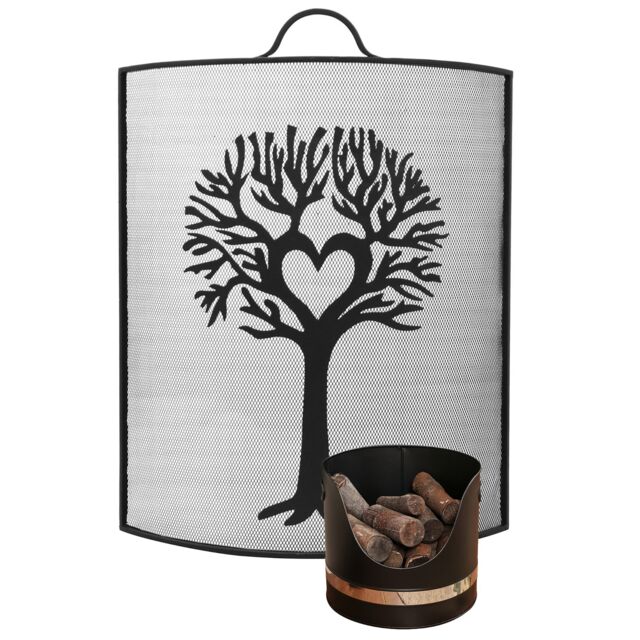 Dibor Black & Nickel Coal, Log, Kindling Bucket with Tree Fireguard - image 1