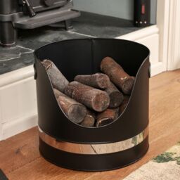 Dibor Black & Nickel Coal, Log, Kindling Bucket with Tree Fireguard - thumbnail 2