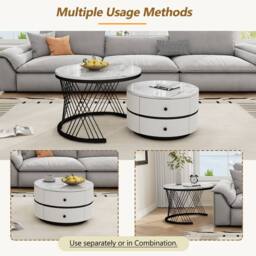 Matteo White & Gold High Gloss Round Nesting Coffee Table with Drawers - thumbnail 8