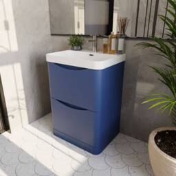 Balterley Bathroom Floor Standing 2 Drawer Vanity, Ceramic Basin, Blue, 600mm in Blue - thumbnail 4