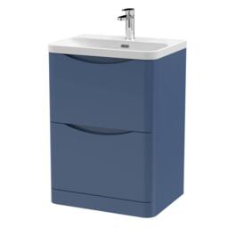 Balterley Bathroom Floor Standing 2 Drawer Vanity, Ceramic Basin, Blue, 600mm in Blue