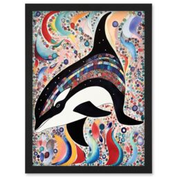 Artery8 Modern Folk Art Pattern Orca Whale Artwork Framed Wall Art Print A4 in Black - thumbnail 1