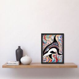 Artery8 Modern Folk Art Pattern Orca Whale Artwork Framed Wall Art Print A4 in Black - thumbnail 2