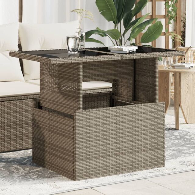 Berkfield Home Garden Table with Glass Top Grey 100x55x73 cm Poly Rattan - Size: 100 x 55 x 73 cm - image 1