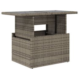 Berkfield Home Garden Table with Glass Top Grey 100x55x73 cm Poly Rattan - Size: 100 x 55 x 73 cm - thumbnail 2