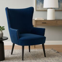 Orsina Blue Wingback Lounge Arm Chair, High Back Fabric Living Room Chair, Mid Century Arm Chair with Fabric