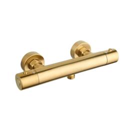 Bathroom Kingdom Sydney Brushed Brass Round Thermostatic Shower Bar Valve in Gold