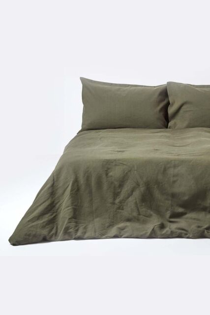 Homescapes Luxury Soft Plain European Linen Duvet Cover Set in Green - Size: EU Double - image 1