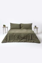 Homescapes Luxury Soft Plain European Linen Duvet Cover Set in Green - Size: EU Double - thumbnail 3