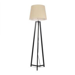 ValueLights Lottie Black Wood Tripod Floor Lamp with Fabric Tapered Shade in Cream - thumbnail 2
