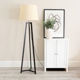 ValueLights Lottie Black Wood Tripod Floor Lamp with Fabric Tapered Shade in Cream - thumbnail 3