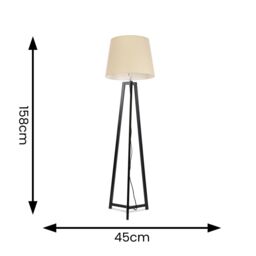 ValueLights Lottie Black Wood Tripod Floor Lamp with Fabric Tapered Shade in Cream - thumbnail 4