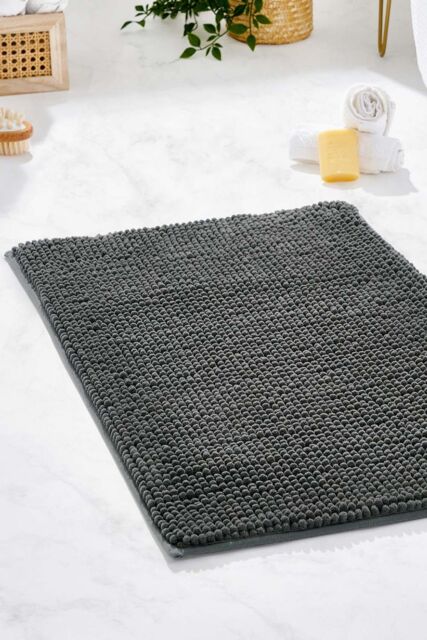 OHS Chenille Bath Mat Noodle Absorbent Non-Slip Soft Shower in Dark Grey - image 1