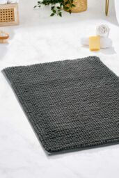 OHS Chenille Bath Mat Noodle Absorbent Non-Slip Soft Shower in Dark Grey - thumbnail 1