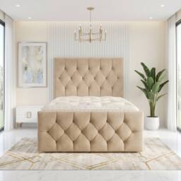 "Somnior Ziggy Velvet Divan Bed Mattress 2 Draw 54"" Headboard 22"" Footboard in Beige - Size: King" - thumbnail 3