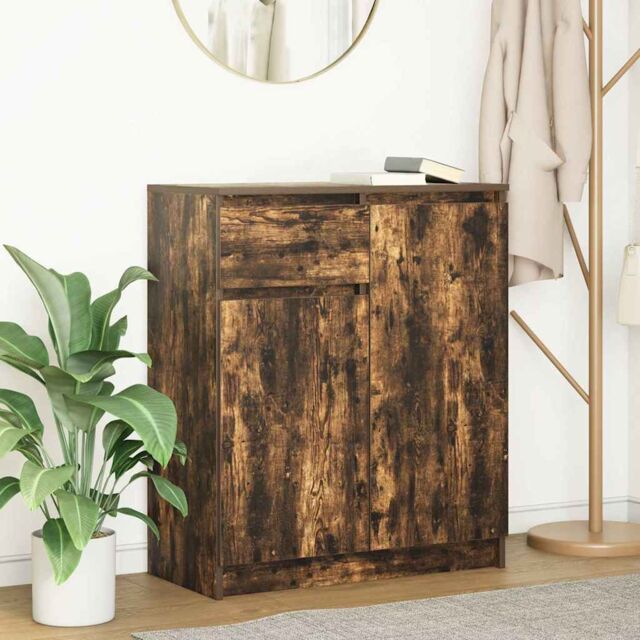 Berkfield Home Sideboard with Drawer Smoked Oak 71x35x84 cm Engineered Wood in Brown - Size: 71 x 35 x 84 cm - image 1