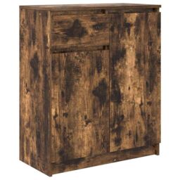 Berkfield Home Sideboard with Drawer Smoked Oak 71x35x84 cm Engineered Wood in Brown - Size: 71 x 35 x 84 cm - thumbnail 2