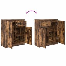 Berkfield Home Sideboard with Drawer Smoked Oak 71x35x84 cm Engineered Wood in Brown - Size: 71 x 35 x 84 cm - thumbnail 9