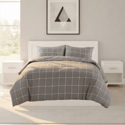 Snug City Box Dot Pattern Duvet Cover Set Soft Easy Care Contemporary Bedding in Grey - Size: Super King - thumbnail 1