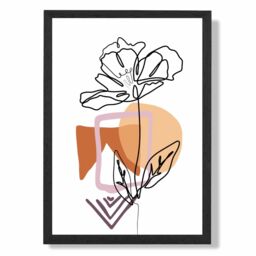 ARTZE Rose Floral Line Art with Boho Purple & Orange Shapes Framed Print SIZE: A4 with Black Frame