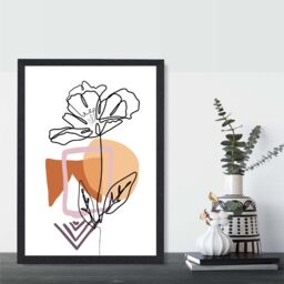 ARTZE Rose Floral Line Art with Boho Purple & Orange Shapes Framed Print SIZE: A4 with Black Frame - thumbnail 2