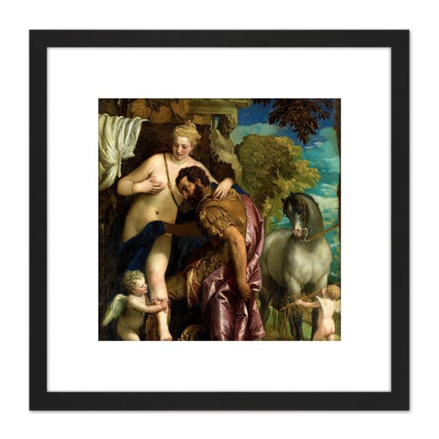 Artery8 Veronese Mars & Venus United By Love Painting 8X8 Inch Square Wooden Framed Wall Art Print Picture with Mount in Black - image 1
