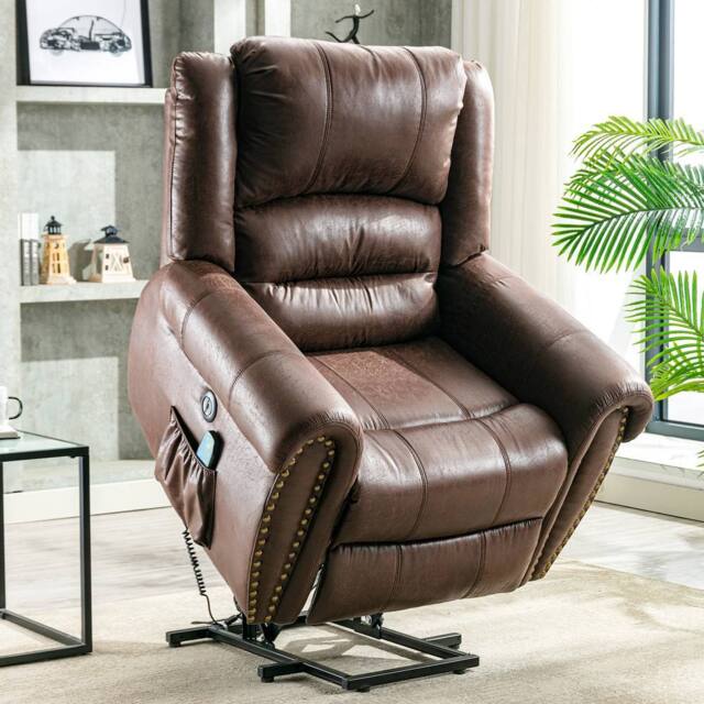 Matteo Oversized Power Lift Recliner - Massage & Heat, Faux Leather with USB in Brown - image 1