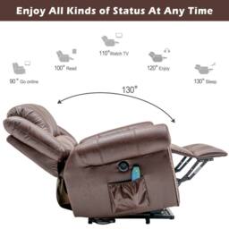 Matteo Oversized Power Lift Recliner - Massage & Heat, Faux Leather with USB in Brown - thumbnail 4