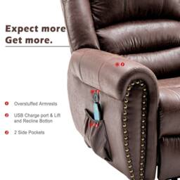 Matteo Oversized Power Lift Recliner - Massage & Heat, Faux Leather with USB in Brown - thumbnail 2