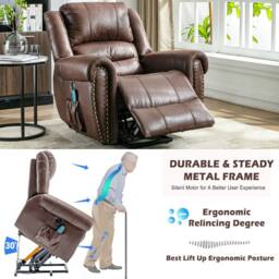 Matteo Oversized Power Lift Recliner - Massage & Heat, Faux Leather with USB in Brown - thumbnail 9