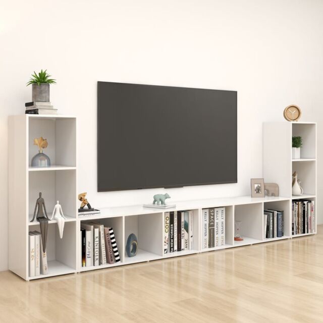 Berkfield Home TV Cabinets 4 pcs White 107x35x37 cm Engineered Wood - Size: 107 x 35 x 37 cm - image 1
