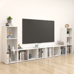Berkfield Home TV Cabinets 4 pcs White 107x35x37 cm Engineered Wood - Size: 107 x 35 x 37 cm - thumbnail 1