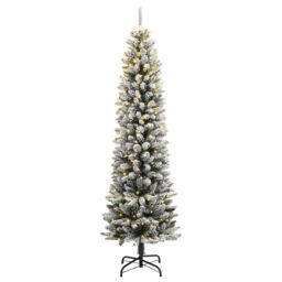 Berkfield Home Artificial Christmas Tree 150 LEDs & Flocked Snow 120 cm in Green - thumbnail 2
