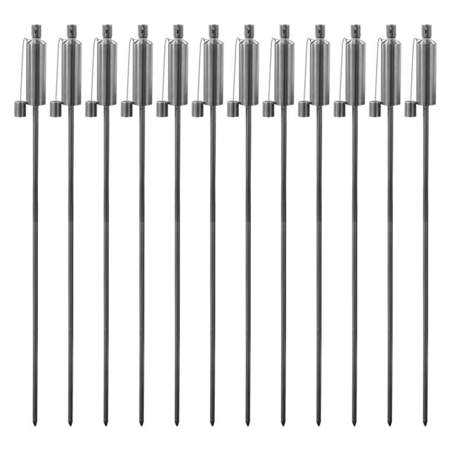 Harbour Housewares 12x Outdoor Flame Torches - Cylinder Metal Garden Fire Torch Lighting in Silver - image 1
