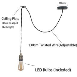 Kairui Lighting Industrial Pendant Light With 1.3M Adjustable Braided Black Cable Bulbs Included - thumbnail 5