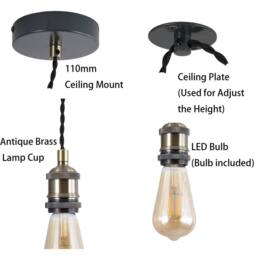 Kairui Lighting Industrial Pendant Light With 1.3M Adjustable Braided Black Cable Bulbs Included - thumbnail 4