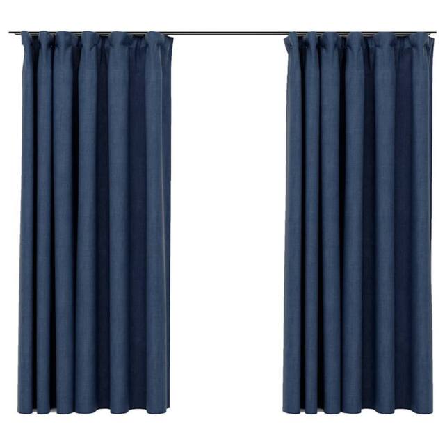 Berkfield Home Linen-Look Blackout Curtains with Hooks 2 pcs Blue 140x175 cm - image 1