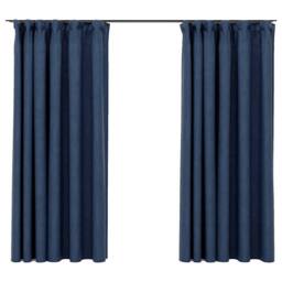 Berkfield Home Linen-Look Blackout Curtains with Hooks 2 pcs Blue 140x175 cm
