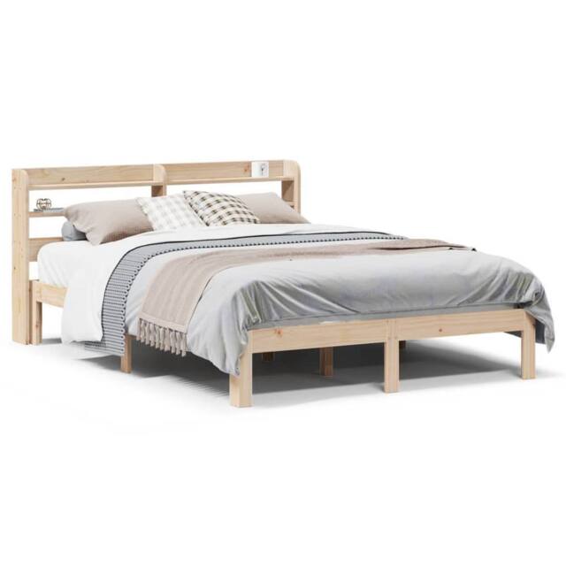 Berkfield Home Bed Frame with Headboard without Mattress 150x200 cm King Size in Natural - image 1