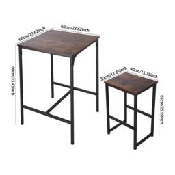 EONLION Bar Table & 2 Stools Bistro Pub Dining Table & Stool Set in Brown - Size: 100 cm - thumbnail 2